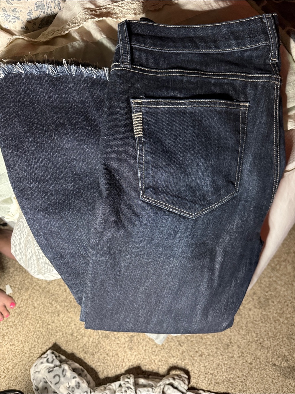 PAIGE Dark Blue Cropped Ankle Jeans with Frayed Hem size 34. Never been worn.